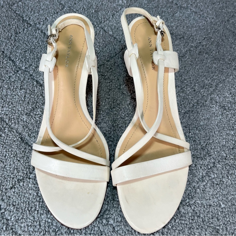 Ann Taylor Strappy Sling Back Wedge Heel Sandals Ivory Size 9.5 - Picture 4 of 8